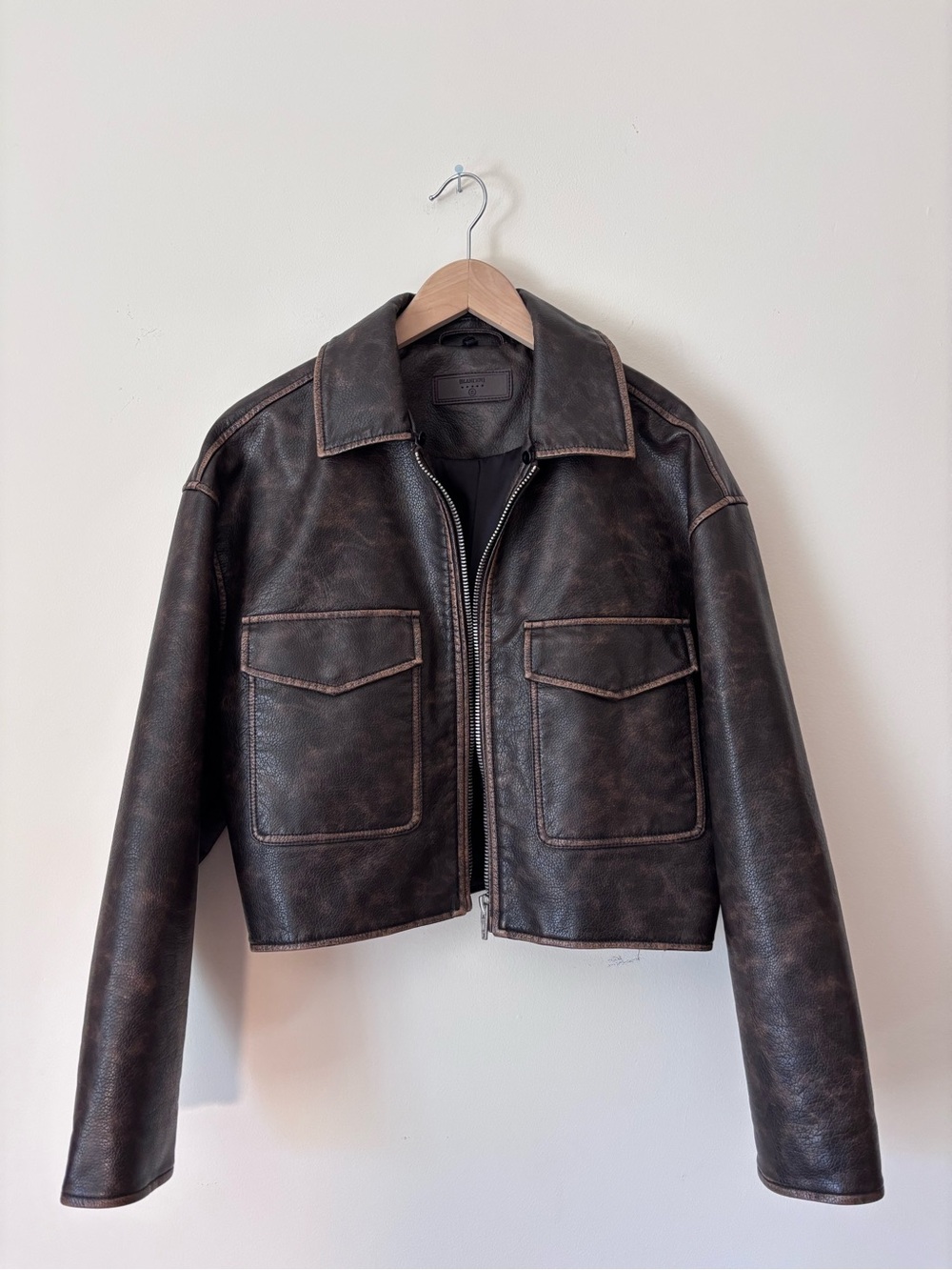 Blanknyc caffeine rush Cropped Brown Leather bomber Jacket with Shearling Collar